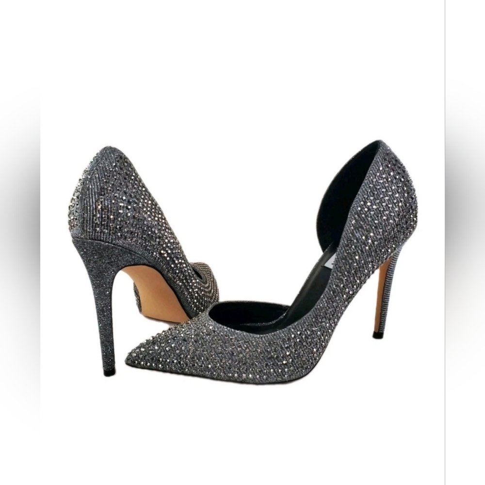 Steve Madden Proper Sequin Stiletto Glitter Silver Heels Rhinestone Sparkly 8.5